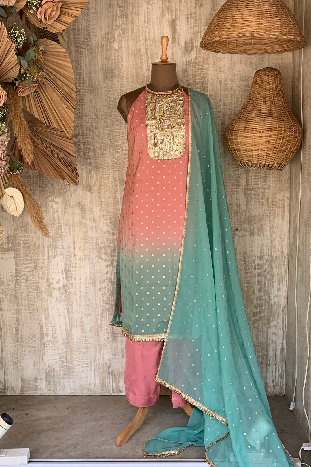 Pink to Green Ombre Kurta
