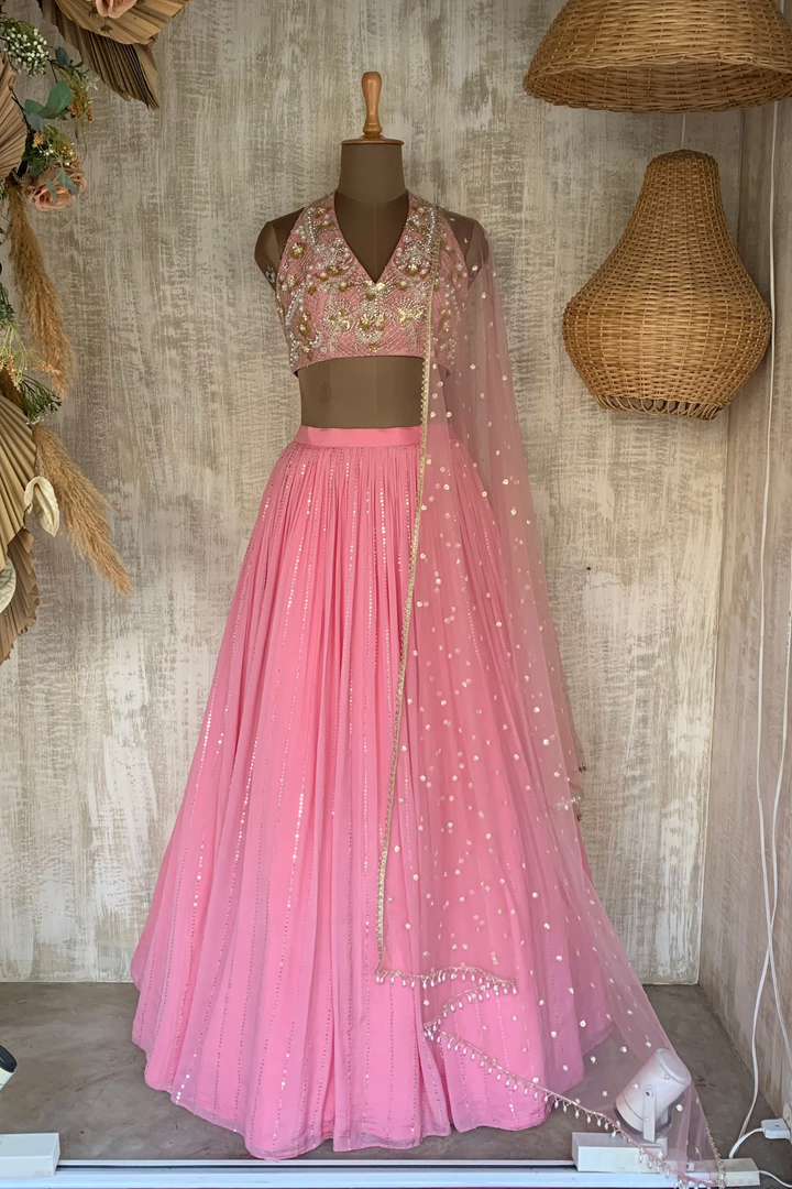 PINK GEORGETTE RUSHING SKIRT