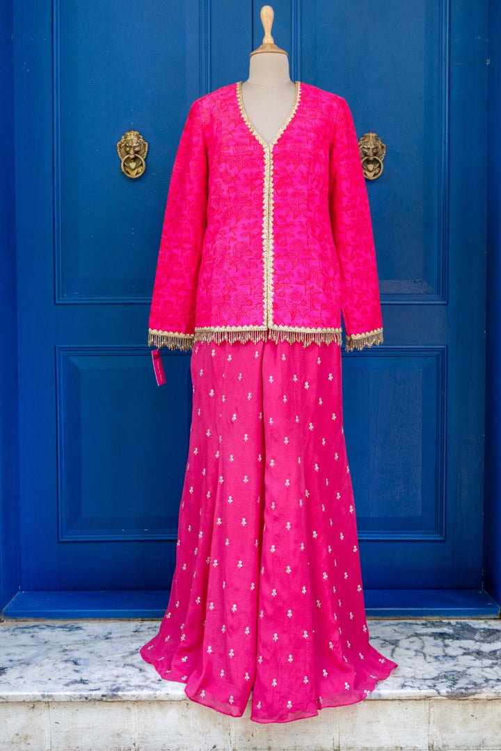 Hot pink rawsilk jacket set