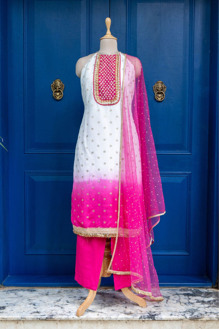 Ivory to Pink Ombre Kurta Set