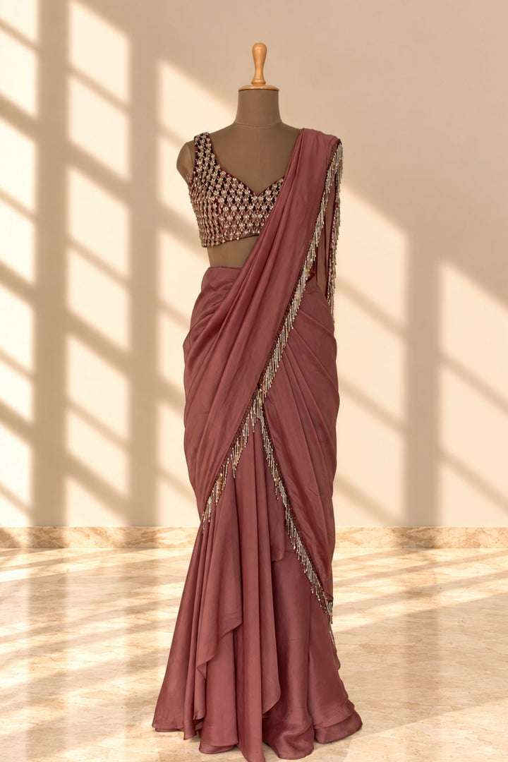 Brown Cascade Saree