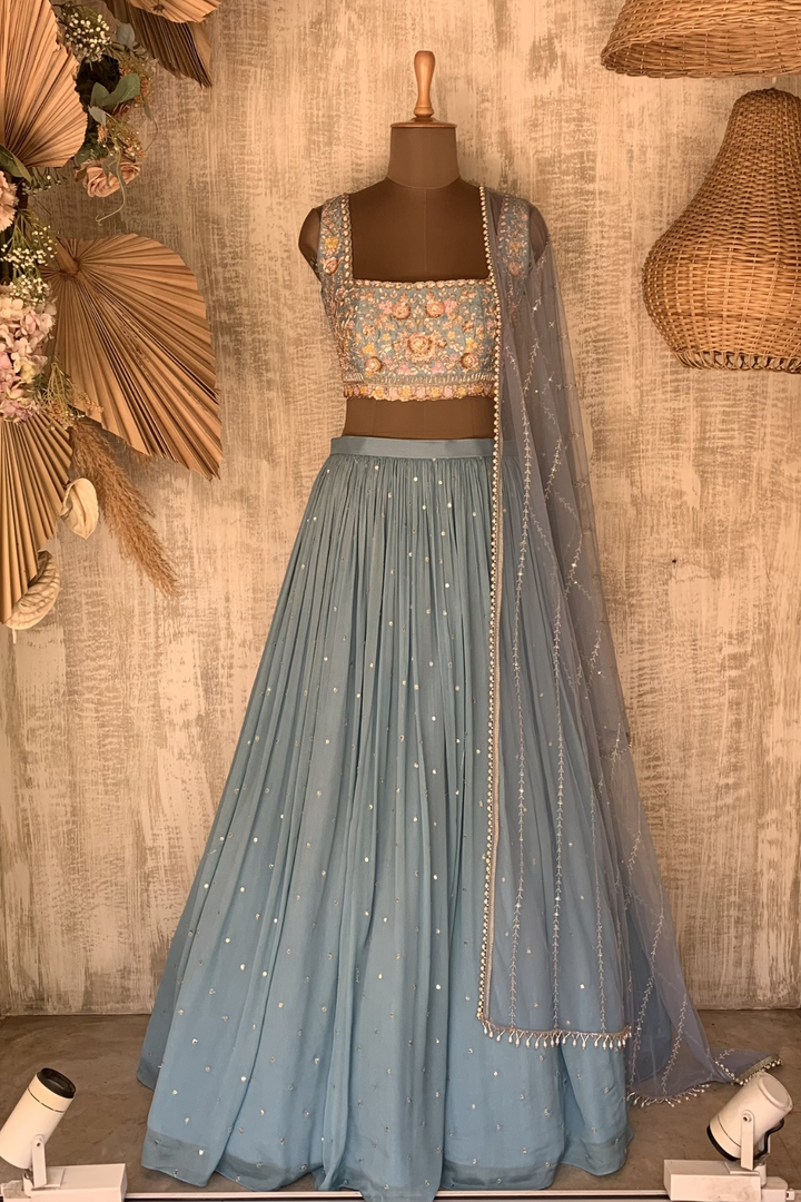 Light blue Monet rushing lehenga