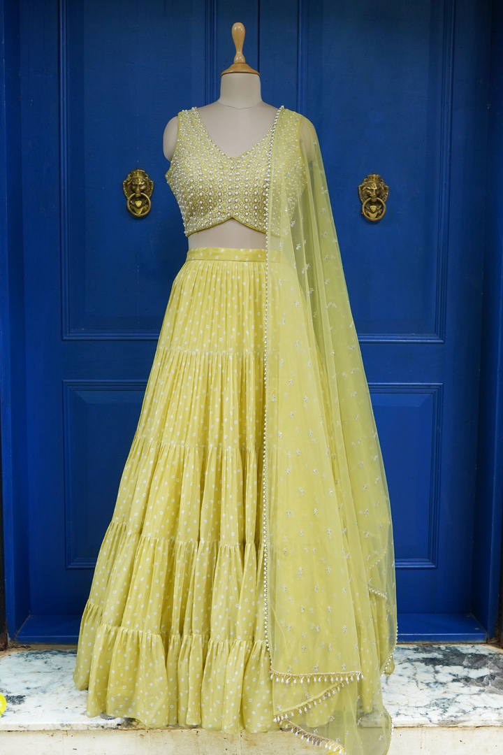 Dusty Green Bandhani Anitya Frill Skirt