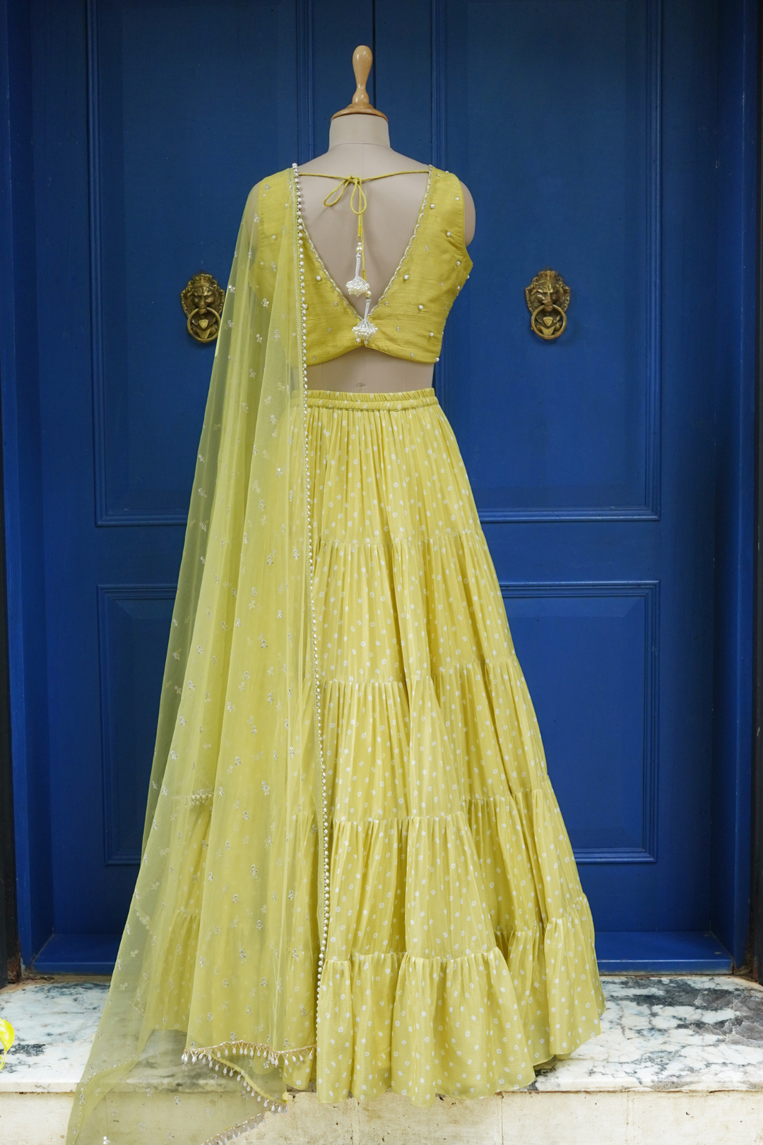 Dusty Green Bandhani Anitya Frill Skirt