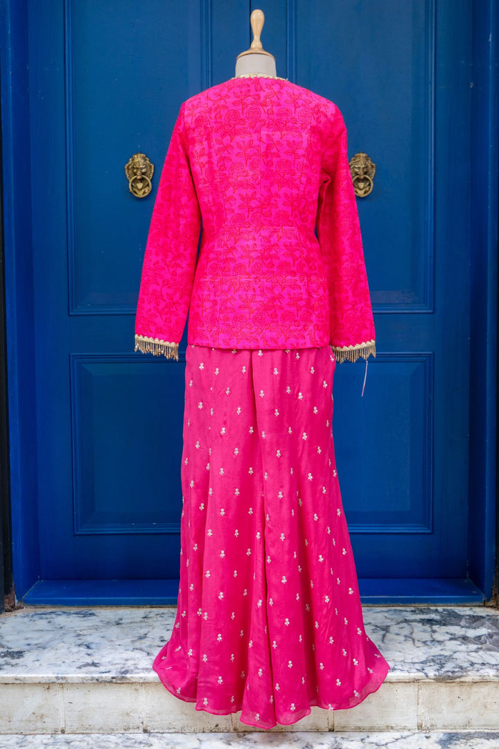 Hot pink rawsilk jacket set