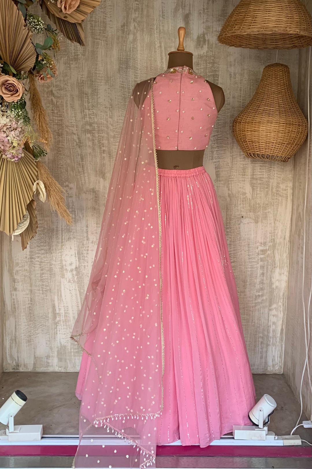 PINK GEORGETTE RUSHING SKIRT