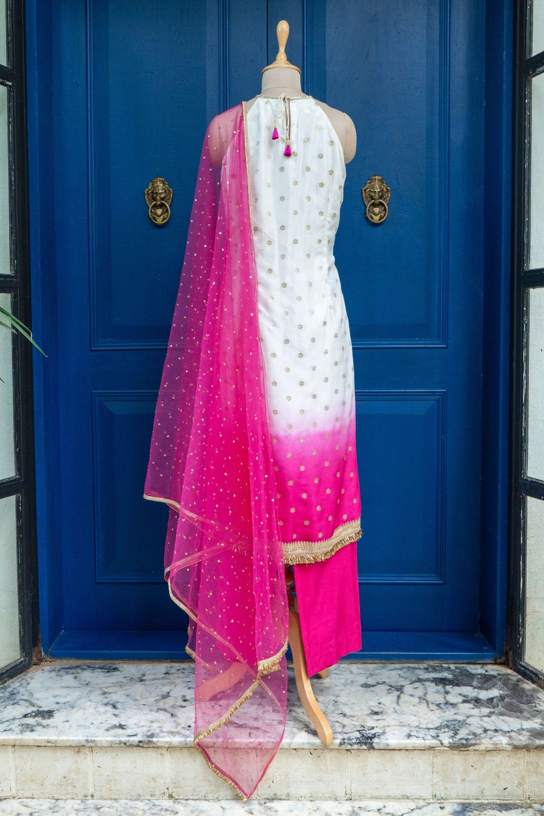 Ivory to Pink Ombre Kurta Set