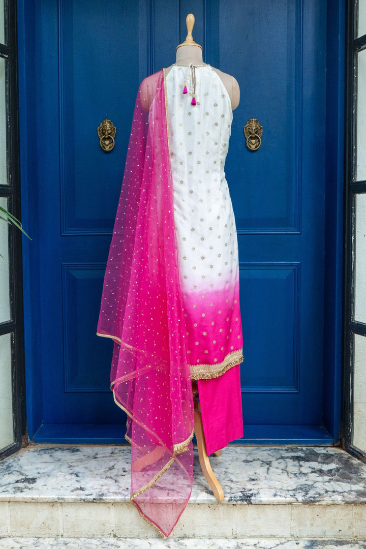 Ivory to Pink Ombre Kurta Set