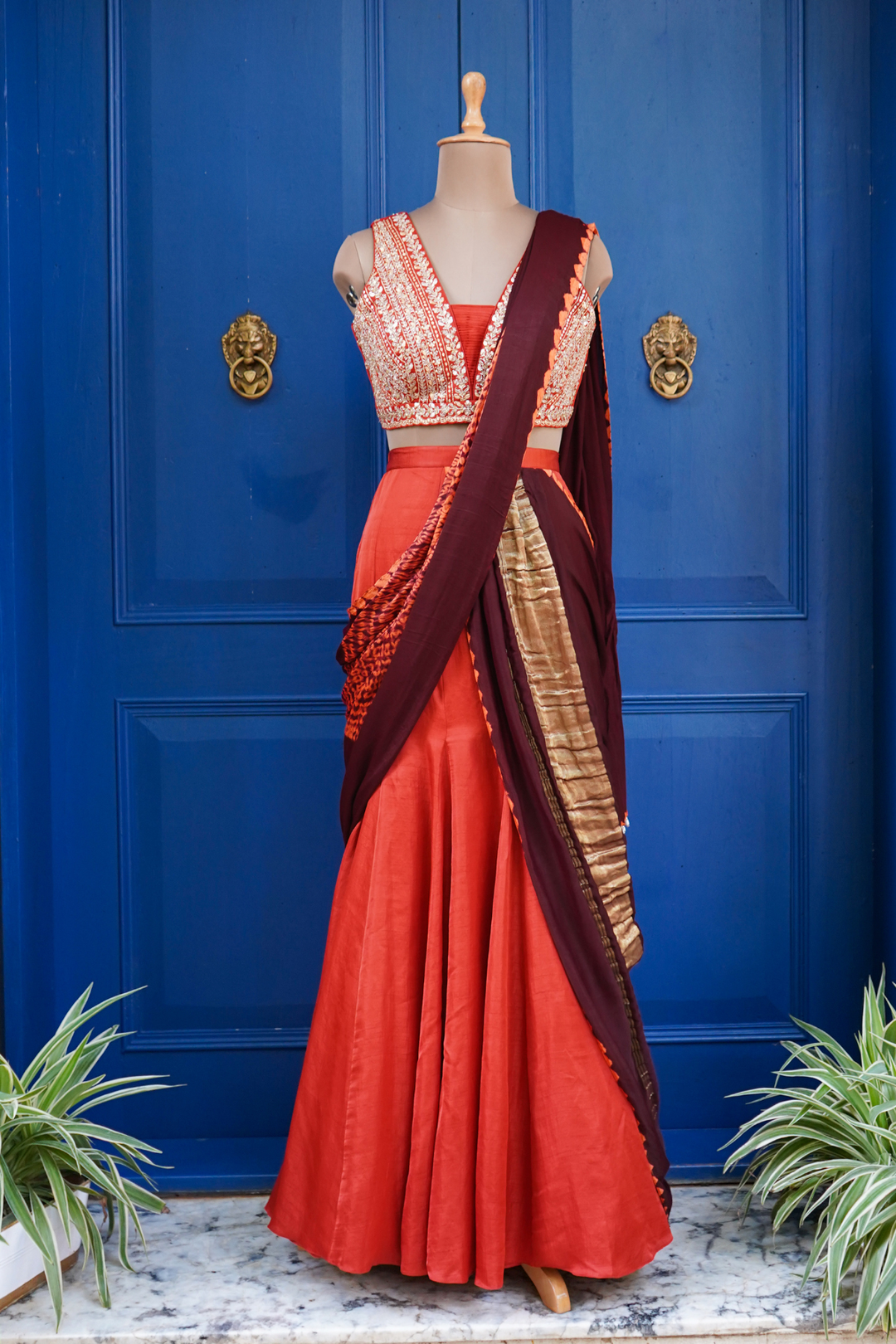 Rust Maitri Pre- drape saree