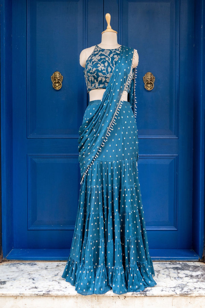 Blue Pre-drape saree