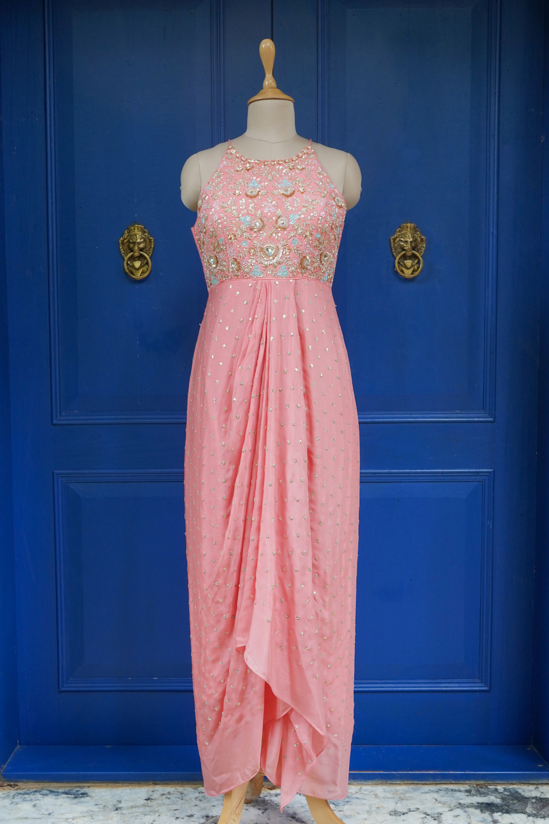 Peach meadow cascade dress