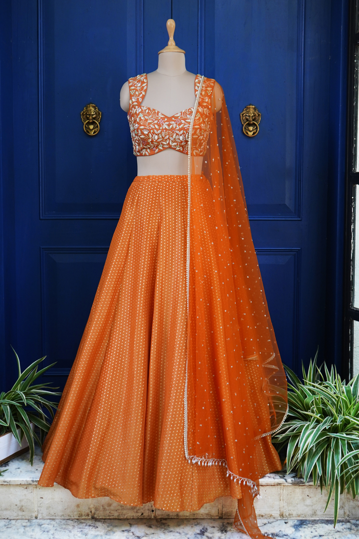 Orange mina lehenga