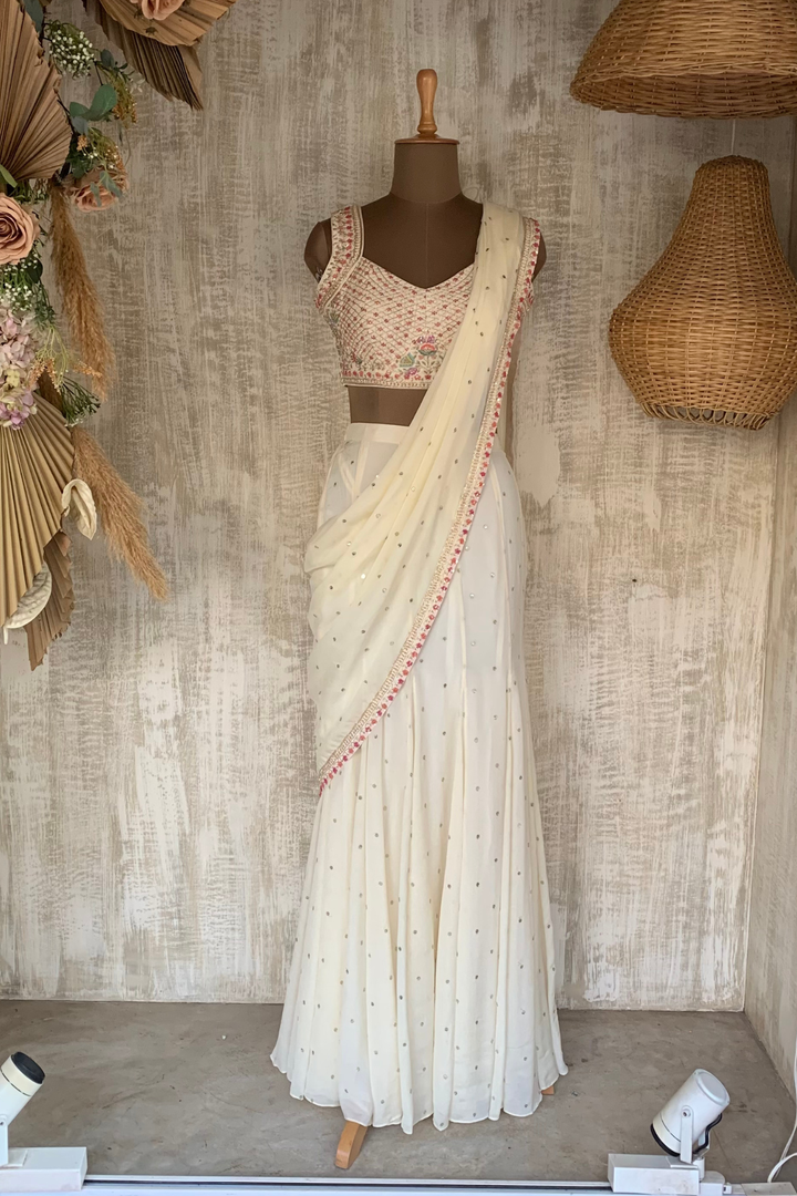 ivory pre drape saree