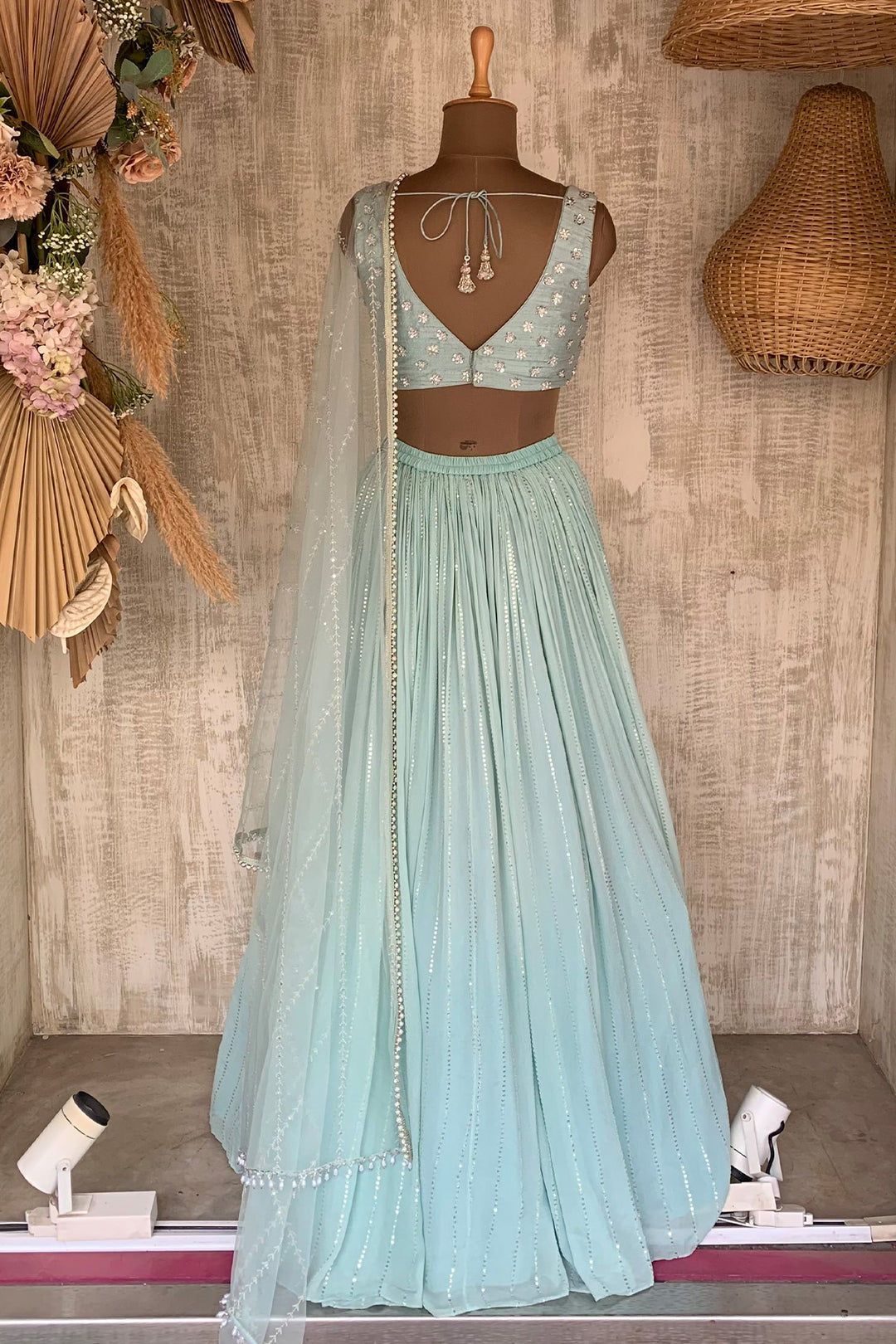 SEA GREEN MEERA RUSHING SKIRT SET