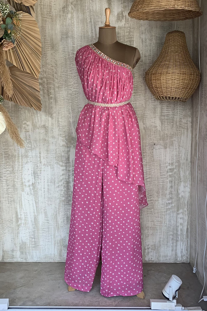 Bandhani One Shoulder Pant Set