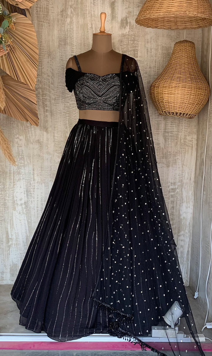 BLACK VICTORIA OFF-SHOULDER LEHENGA SET