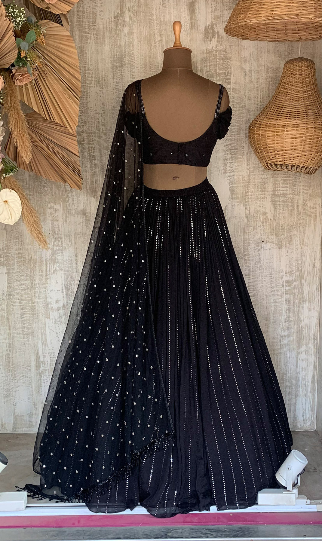 BLACK VICTORIA OFF-SHOULDER LEHENGA SET