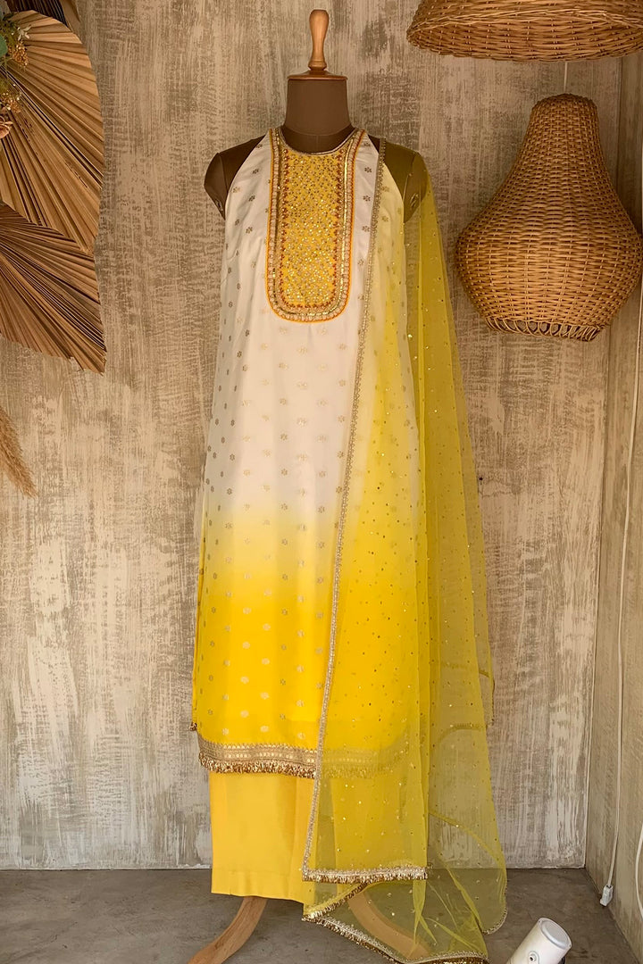 IVORY TO YELLOW OMBRE KURTA SET
