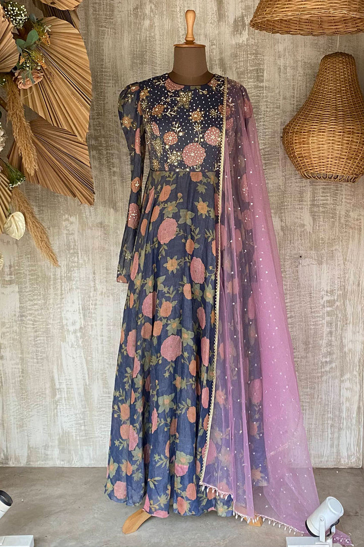 Floral printed gown set