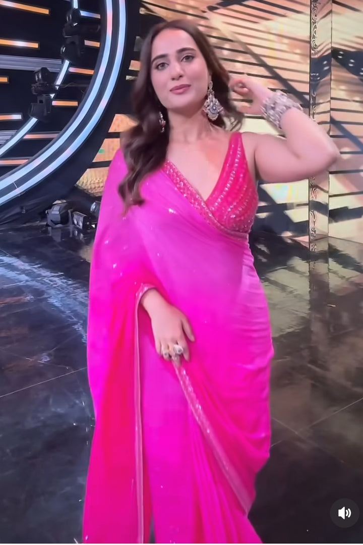 Kusha Kapila in Pink Ivy Saree