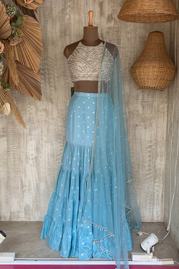 Powder Blue Frill skirt Set