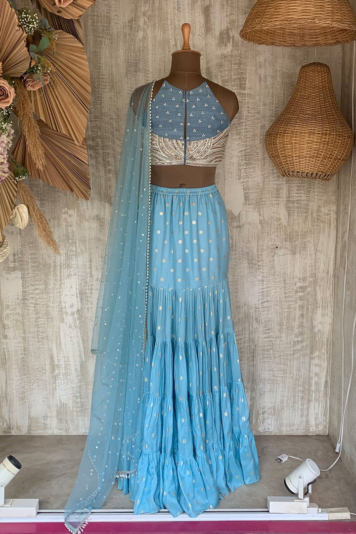 Powder Blue Frill skirt Set