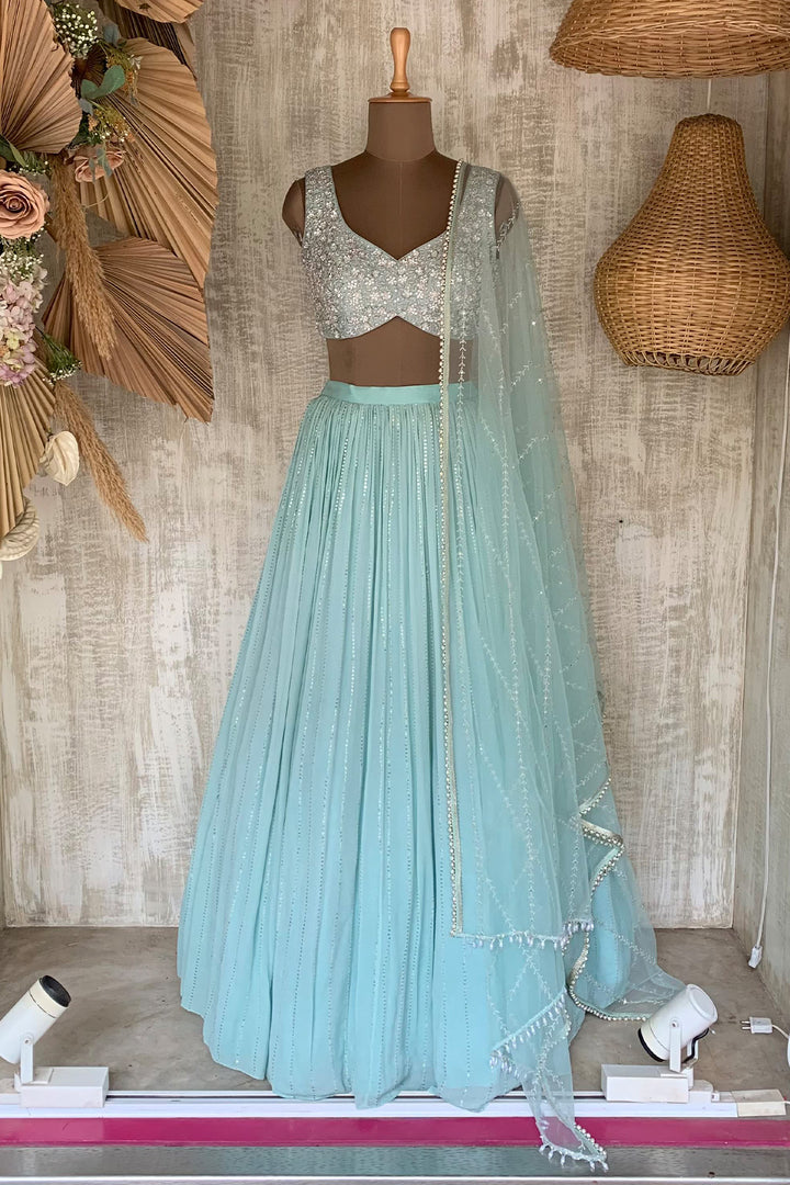 SEA GREEN MEERA RUSHING SKIRT SET