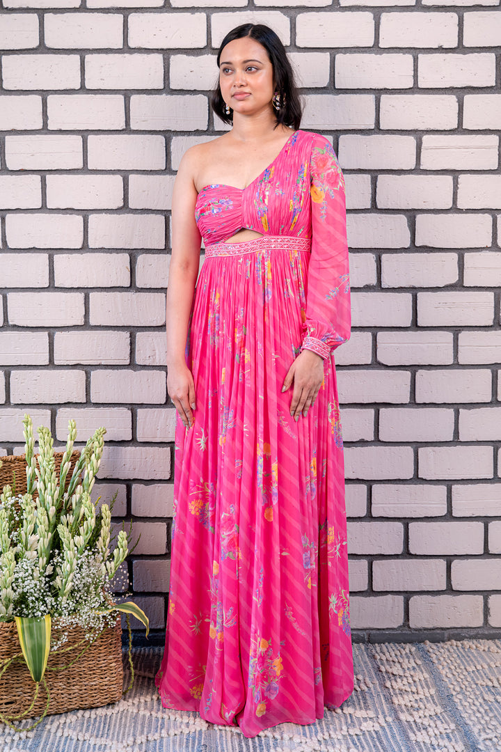 Rosetta  Georgette One Shoulder Gown