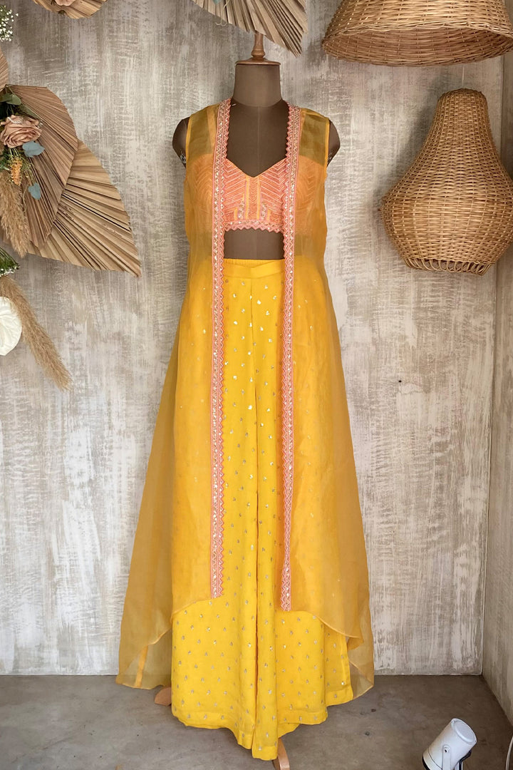 YELLOW ORGANZA JACKET SET
