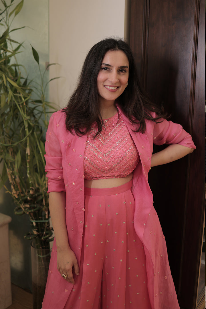 Urmi Trench In June Organza Trench Jacket and Flared Pants