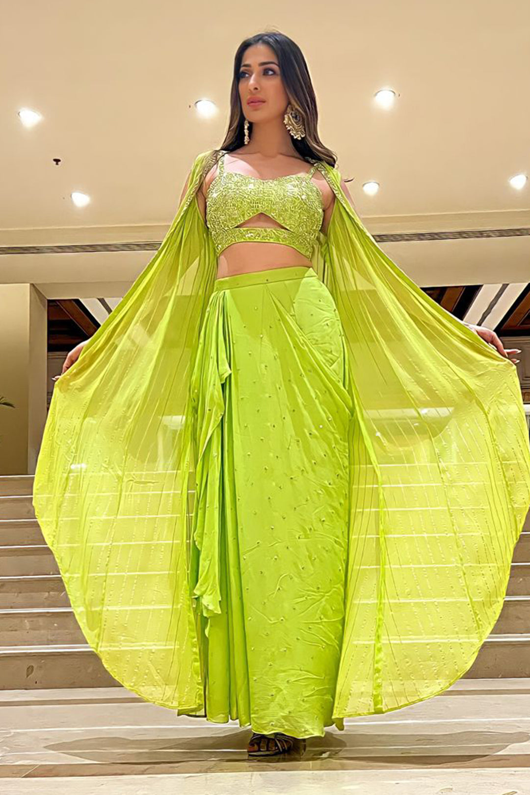 Laxmi Rai In Gul Drape Skirt And Jacket