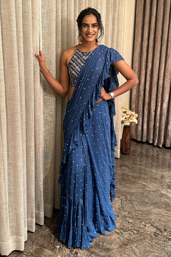 PV Sindhu In Kim Ruffle Saree