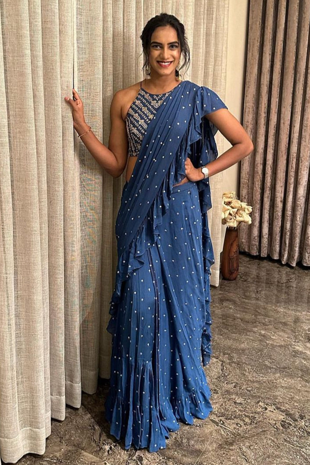 PV Sindhu In Kim Ruffle Saree